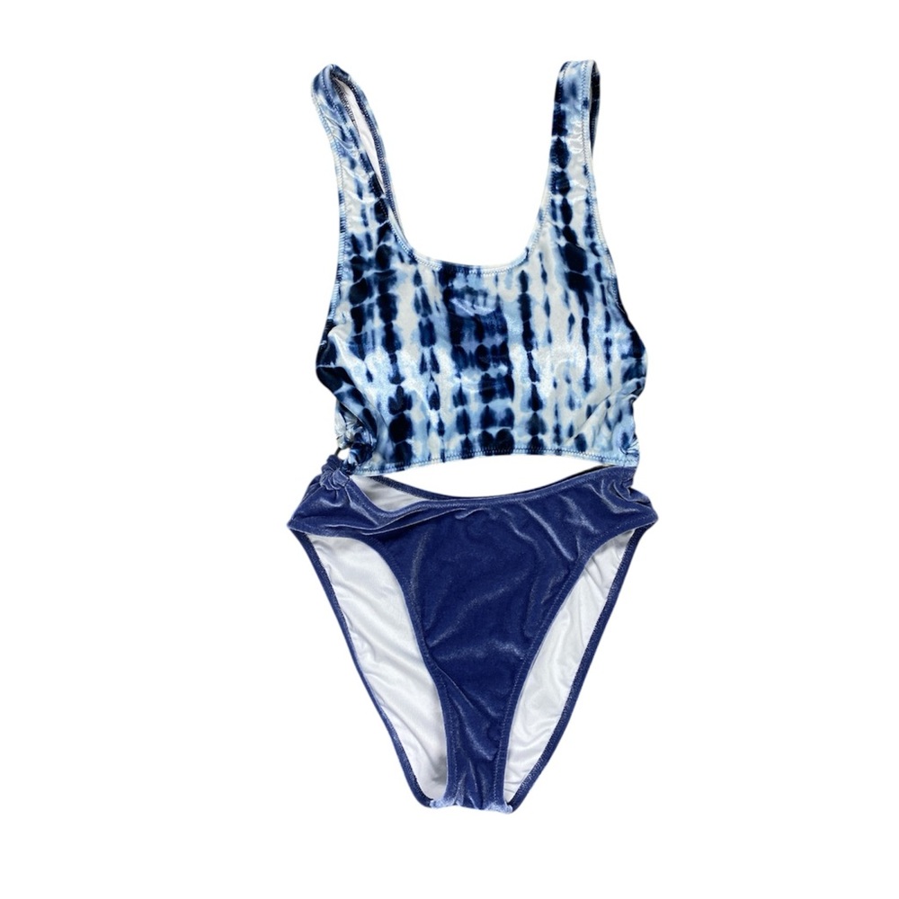 PINK Victoria's Secret Blue and White‎ Velvet One Piece Swimsuit Size S/P